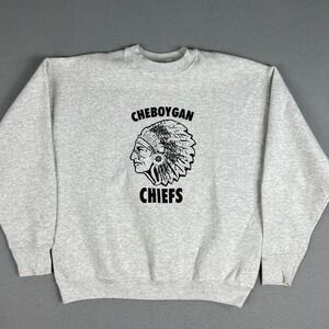 VTG Cheboygran Chiefs Sweatshirt Mens XL Gray Northern Michigan‎ 1990s Crew Neck